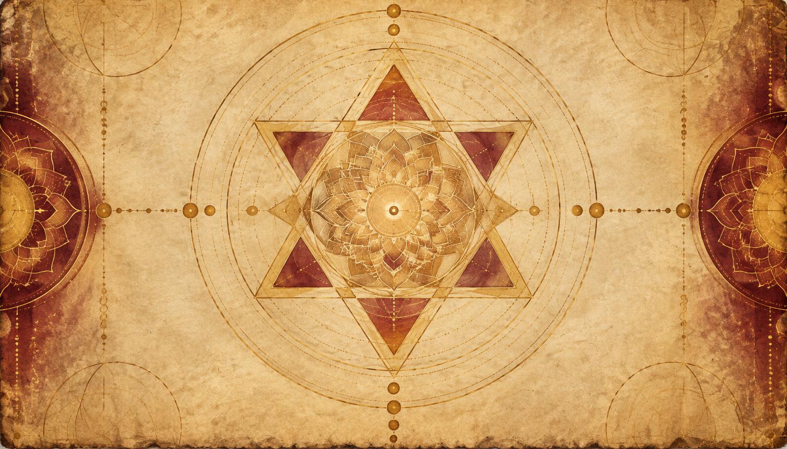 Handmade paper with subtle sacred geometry in temple light